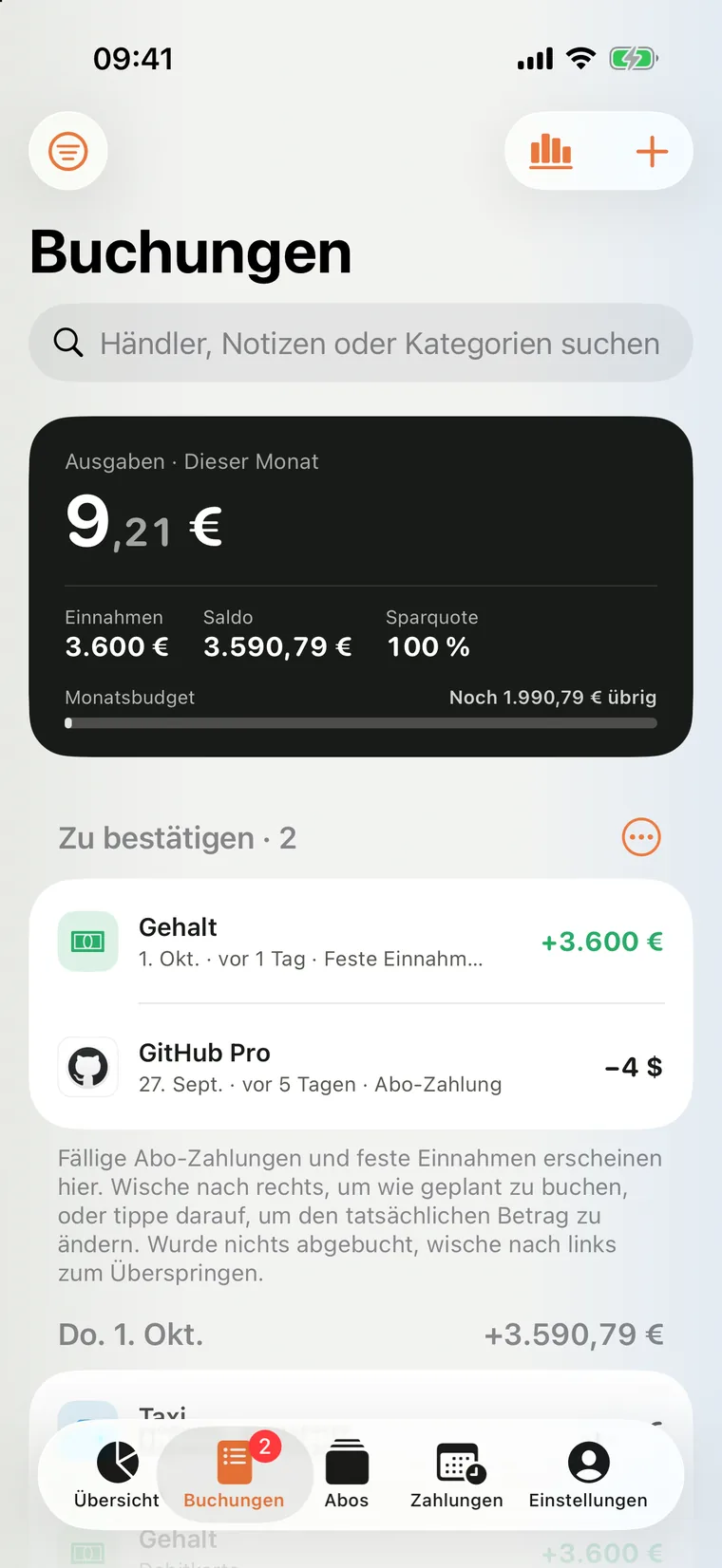 Buchungen in Mili für iPhone