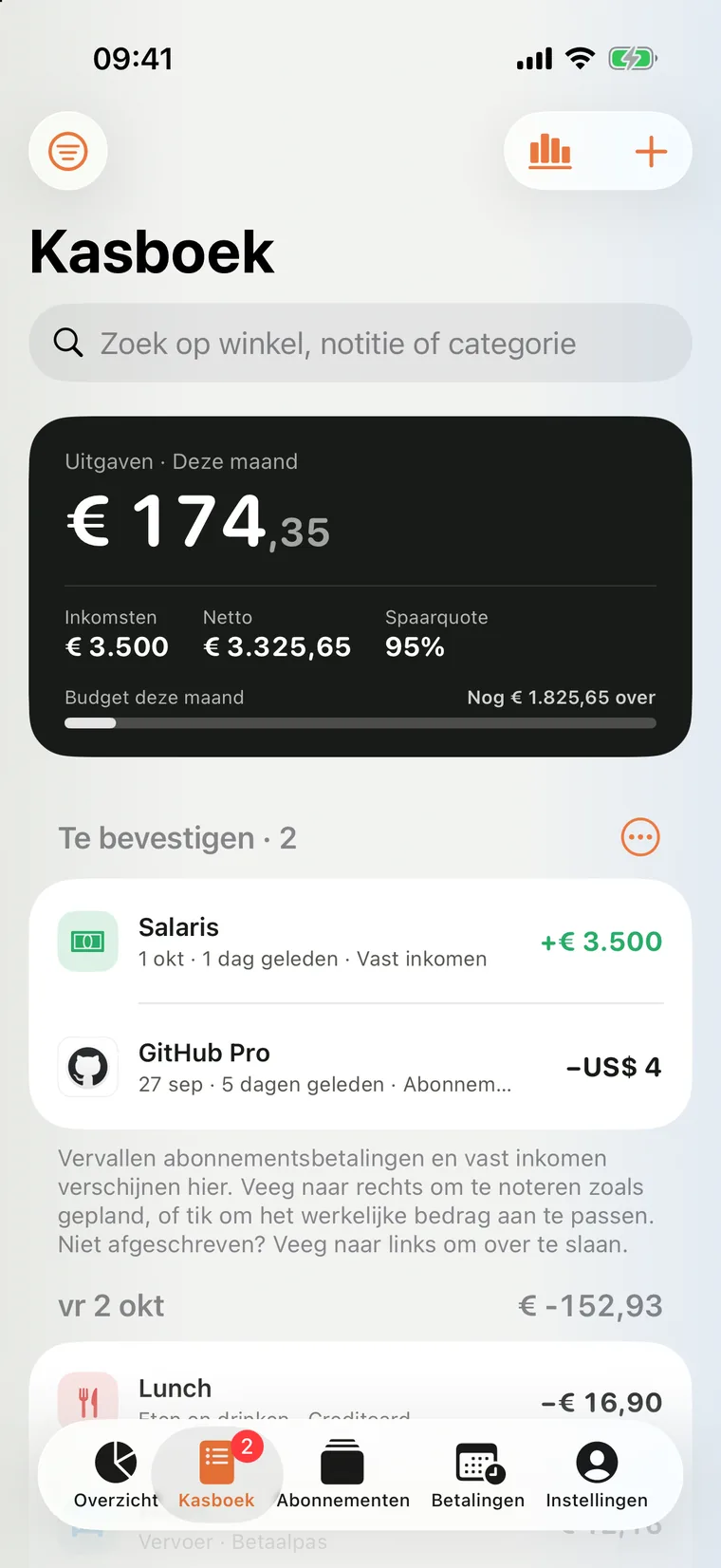 Kasboek in Mili voor iPhone